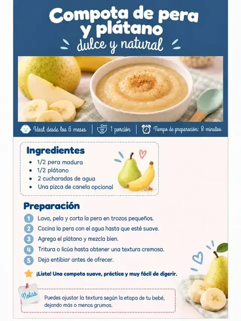 Receta de compota de pera y plátano, desde los 6 meses