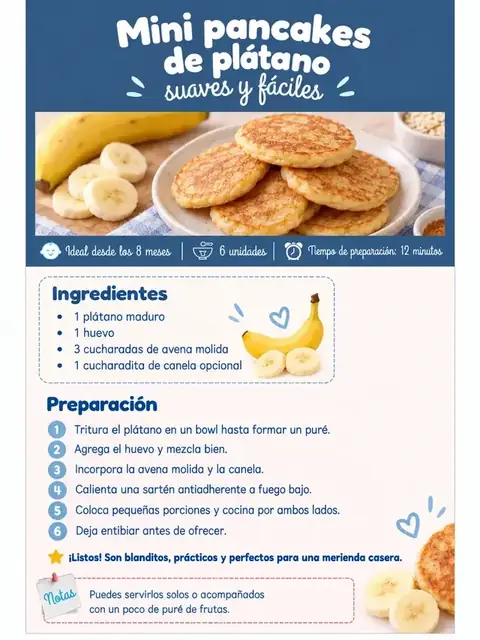Receta de mini pancakes de plátano, desde los 8 meses