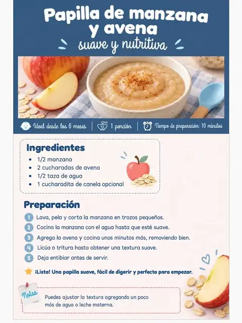 Receta de papilla de manzana y avena, desde los 6 meses