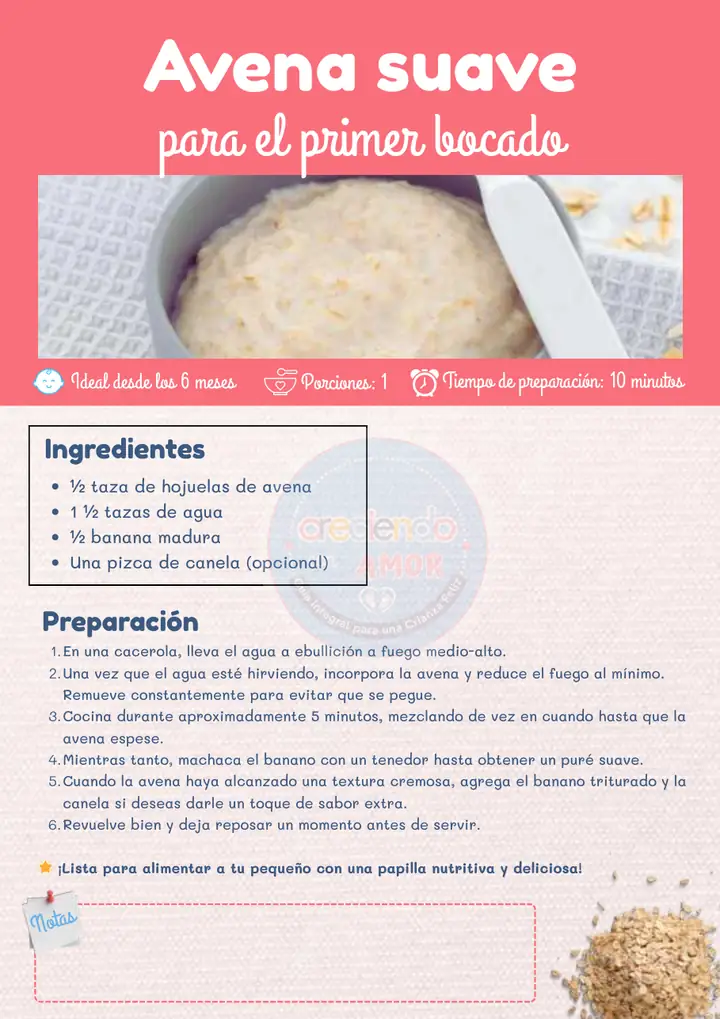 Receta: Avena suave para el primer bocado