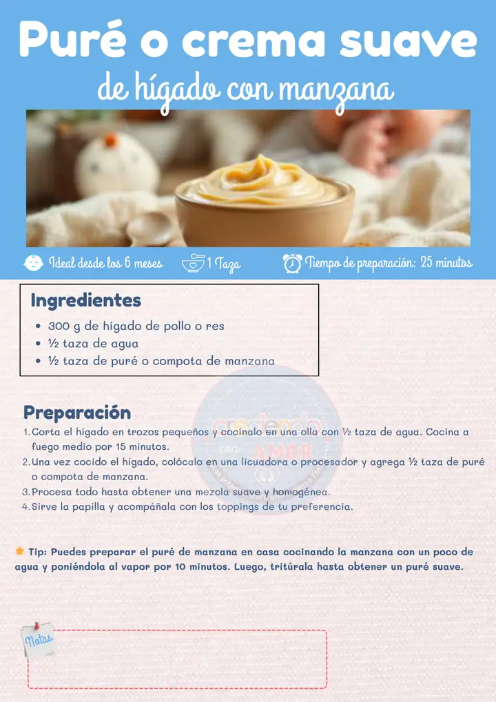 Receta: Puré o crema suave de hígado con manzana