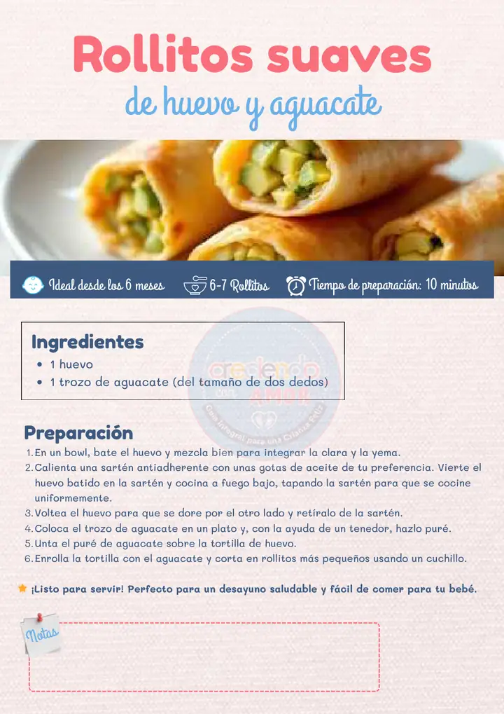 Receta: Rollitos suaves de huevo y aguacate